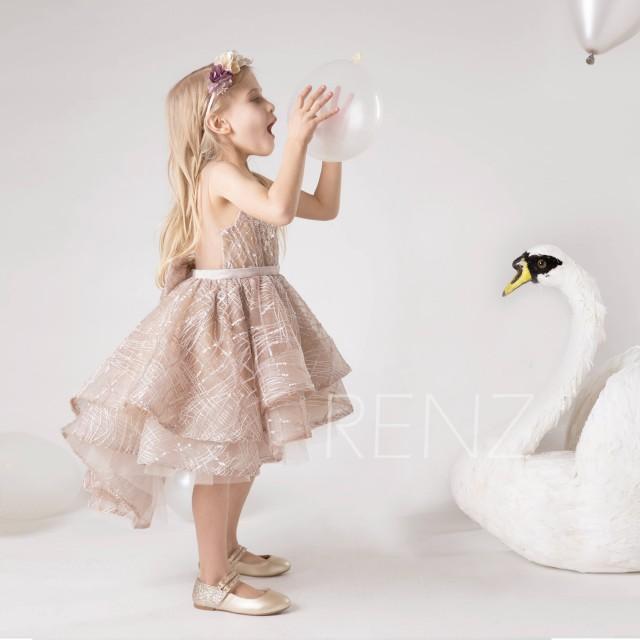 Flower Girl Dress High Low Khaki Girls Sequin Dress Puffy Dress For