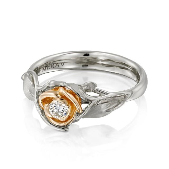 Two Tone Rose Engagement Ring, Rose And White Gold Diamond Engagement
