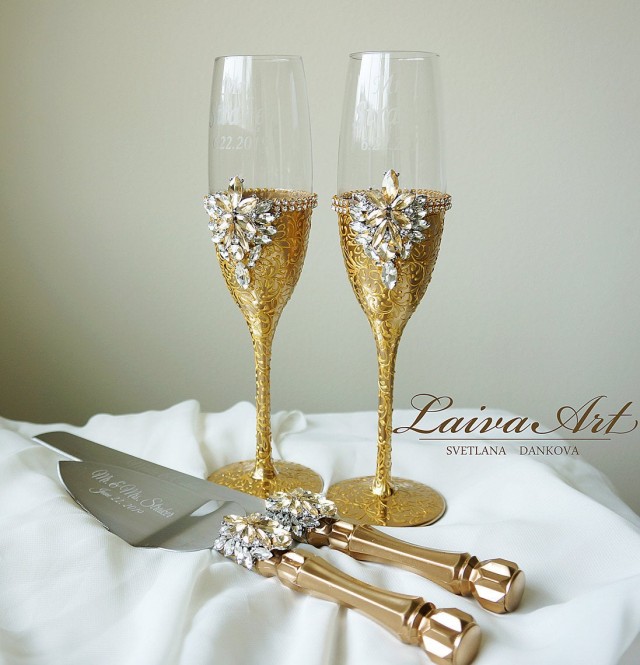 Gold Wedding Glasses Wedding Champagne Glasses Wedding Toasting Flutes