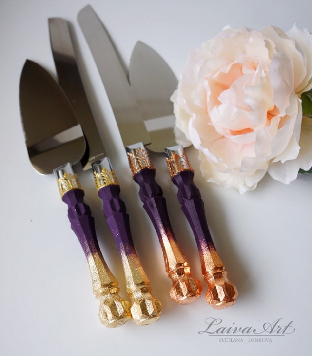 Cake Server Set & Knife Purple And Gold Cake Cutting Set Wedding Cake