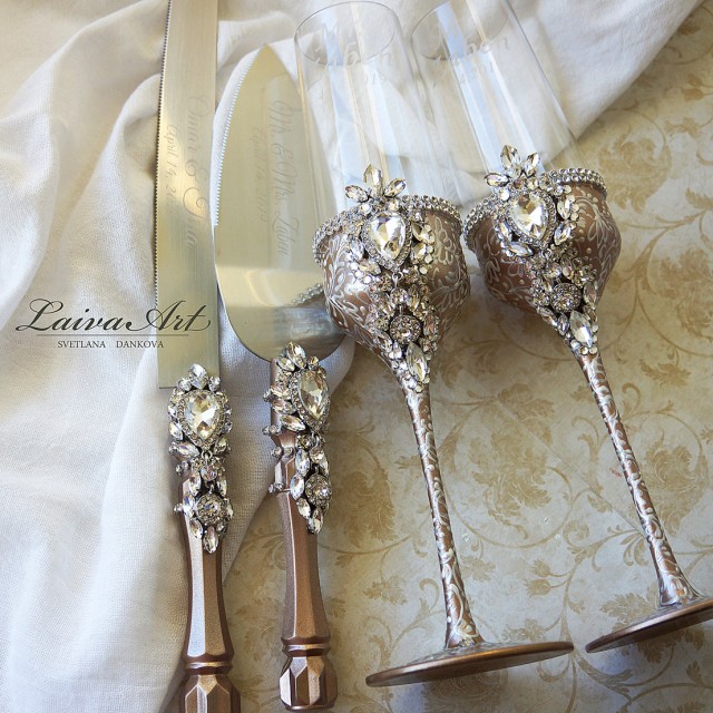 Personalized Wedding Glasses Cake Cutting Set Engraved Anniversary Gift