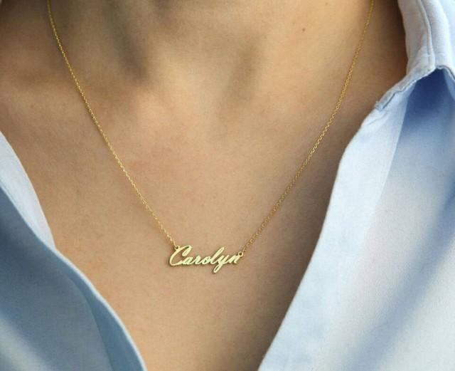 14k Solid Gold-Tiny Name Necklace-Name 
