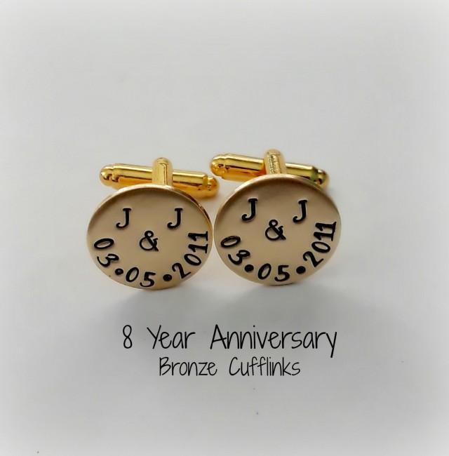 8th Bronze Wedding Anniversary Cufflinks, Hand Stamped Eight Years