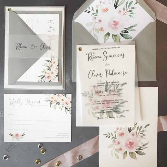 Vellum Wedding Invitation Floral Pink Invitations Invites / Wedding