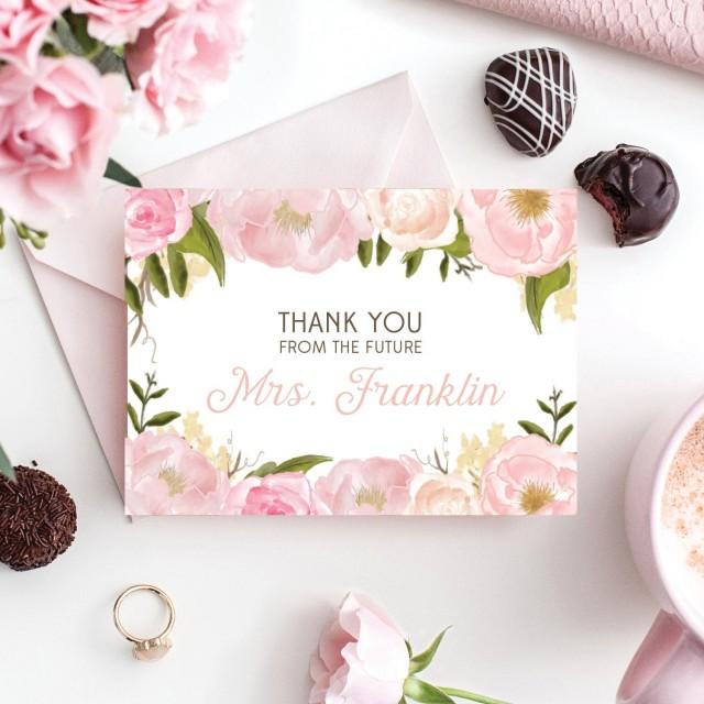 Bridal Shower Thank You Cards Pink Floral Folded Thank You Cards