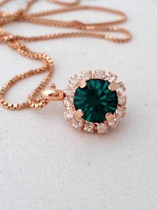 Emerald Necklace,emerald Green Necklace,Rose Gold Ncklace,Emerald