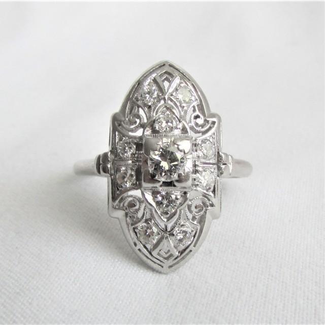PLATINUM And Diamond Antique Cocktail Or Dinner Ring Shield Style Art