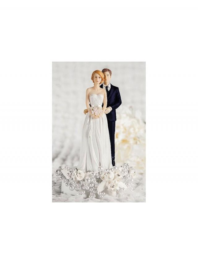 Rose Pearl Bride And Groom Wedding Cake Topper Custom Painted Hair