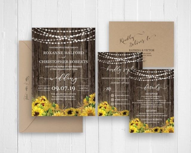Wedding Invitations Set Rustic Sunflower Wedding Invitations Stationary