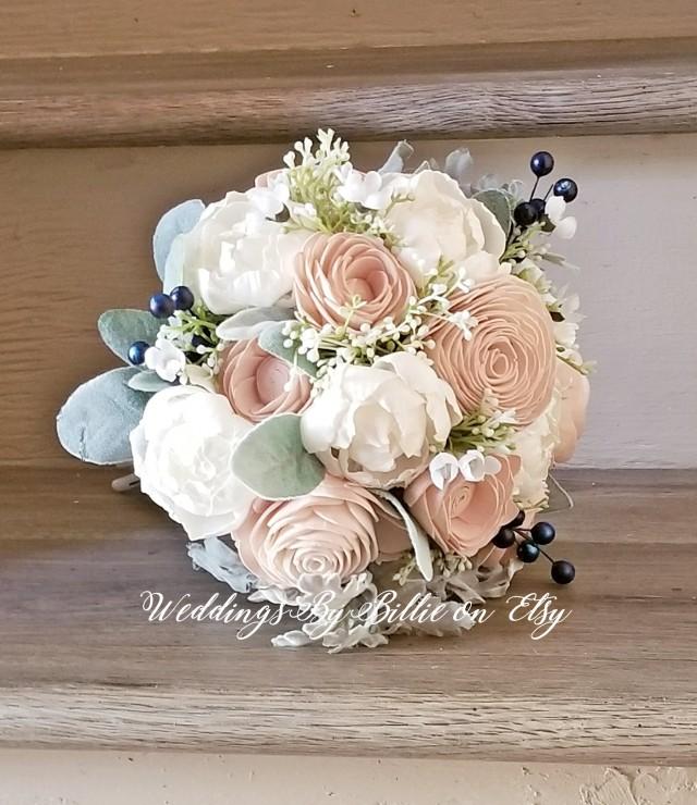 Sola Flower Bouquet, Blush Pink Sola Wood Flower Wedding Bouquet, Eco
