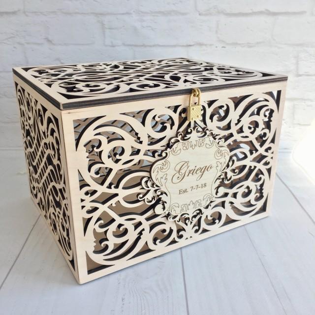 Personalized Wedding Card Box With Slot Lock Wedding Money Box Rustic