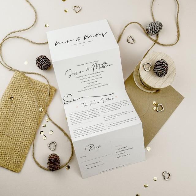 3 Fold Invitation, Simple Wedding Invitation, Concertina Card, Wedding