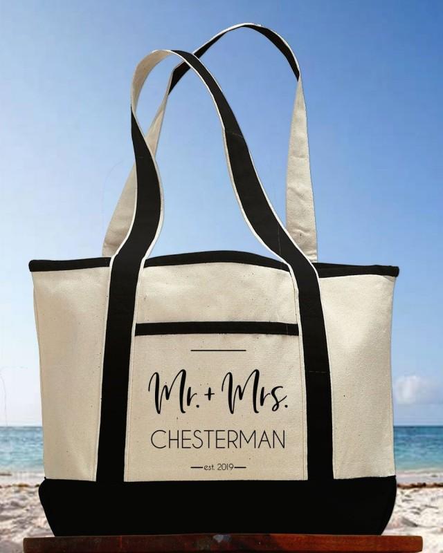 Custom Honeymoon Beach Tote Bag Newlywed Gift Just Married Mr And Mrs