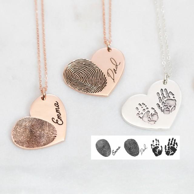 Actual Fingerprint Necklace • Engraved FingerPrint Handwriting Jewelry ...