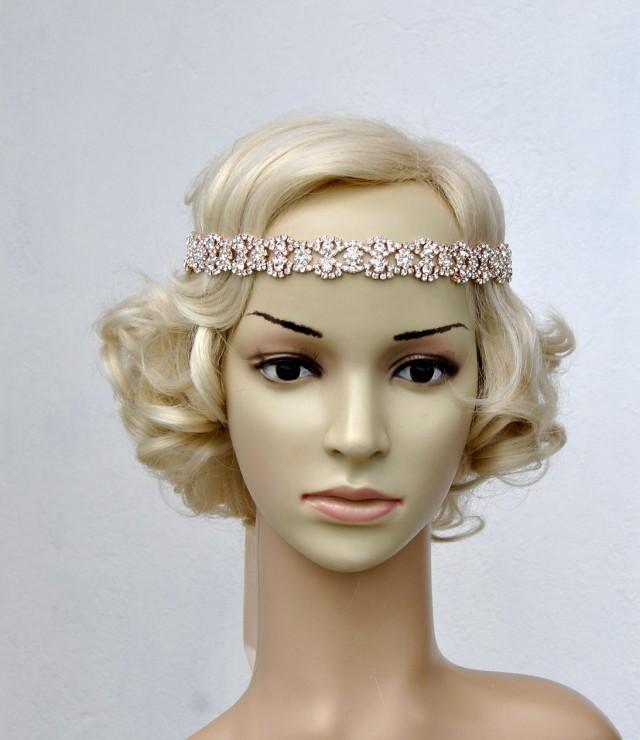 Rose Gold Rhinestone Headband Bridal Wedding Rose Gold Crystal Headband