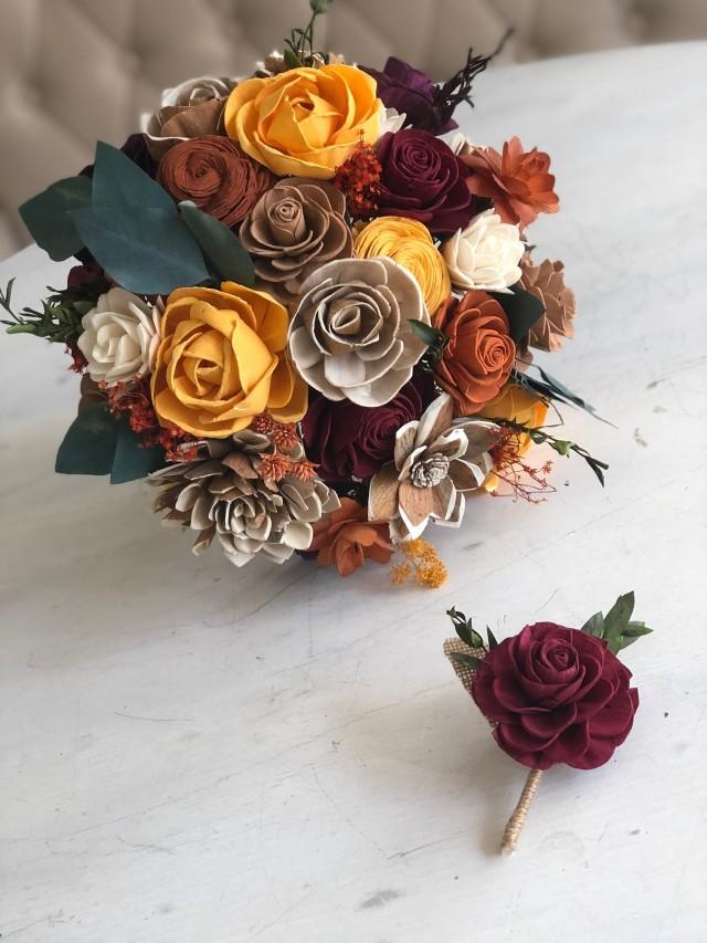 Fall Flower Bouquet Sola Flower Bouquet Wedding Bouquet Wooden
