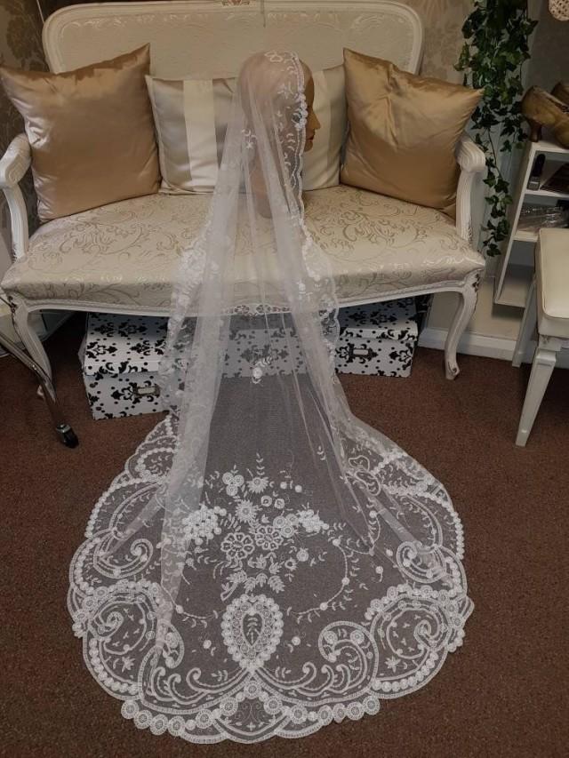 Beautiful Antique Brussels Princess Lace Wedding Bridal Veil 2940300