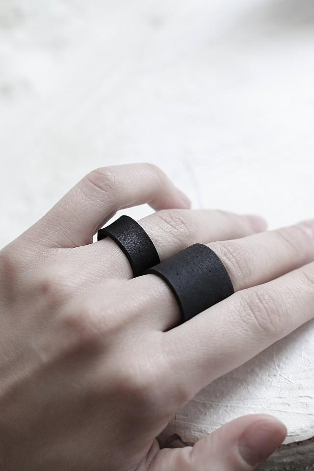 Black Leather Ring Unisex Leather Ring Leather Anniversary Ring 