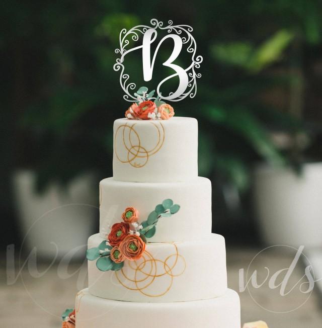 Wedding Cake Topper Monogram Letter 6in Vintage Script Custom Cake Topper Bling Wedding 