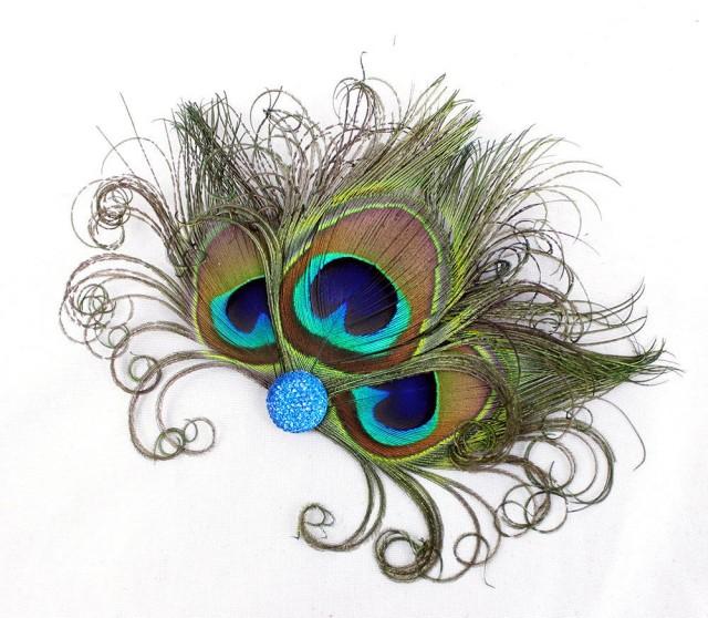 Blue Peacock Feather Fascinator Bridesmaid Hair Accessory Feather