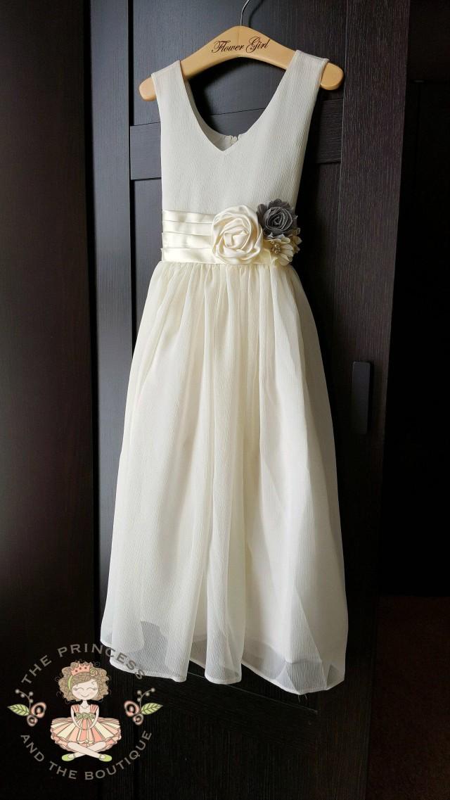 Ivory Chiffon Flower Girl Dress, Ivory Flower Girl Dress, Chiffon Dress
