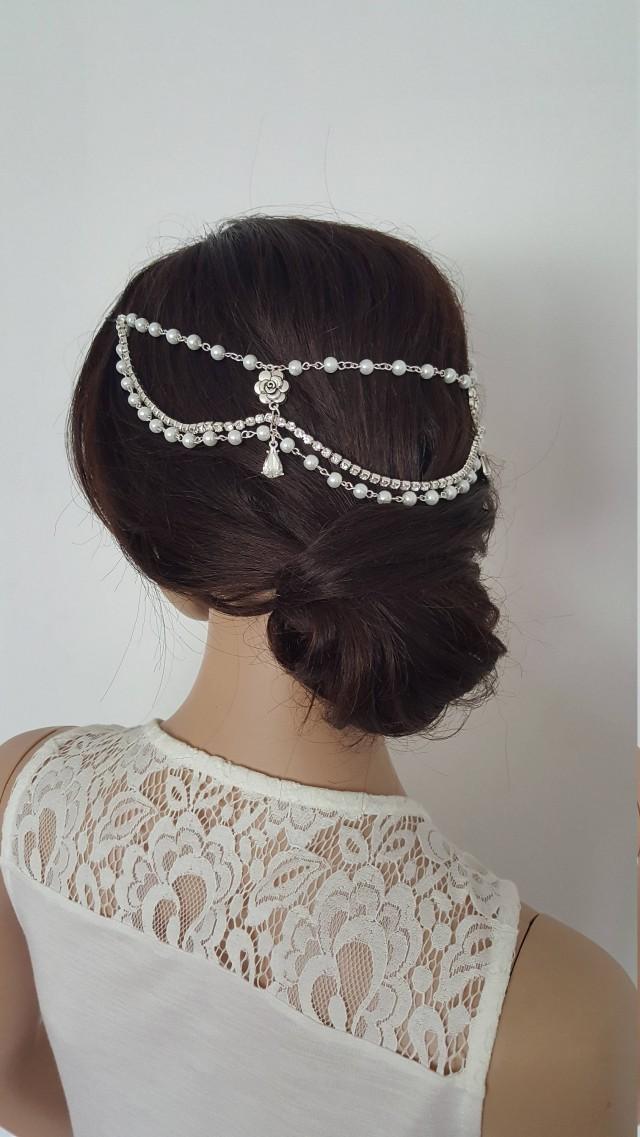 Pearls And Crystals Flower Waterdrop Headpiece Bridal Vintage Headpiece Wedding Headchain