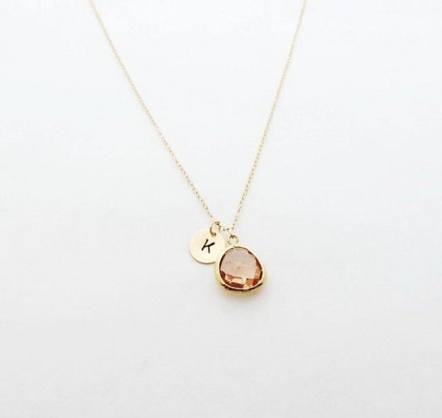 November Topaz Birthstone Charm Gold Initial Coin Necklace, November