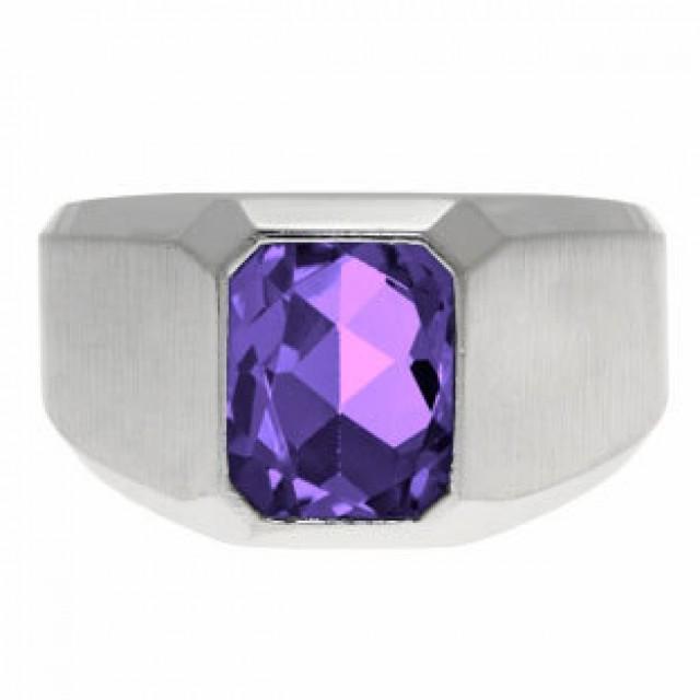 EmeraldCut Amethyst Gemstone Custom Ring For Men In White Gold, Mens Gemstone Rings, Rings For