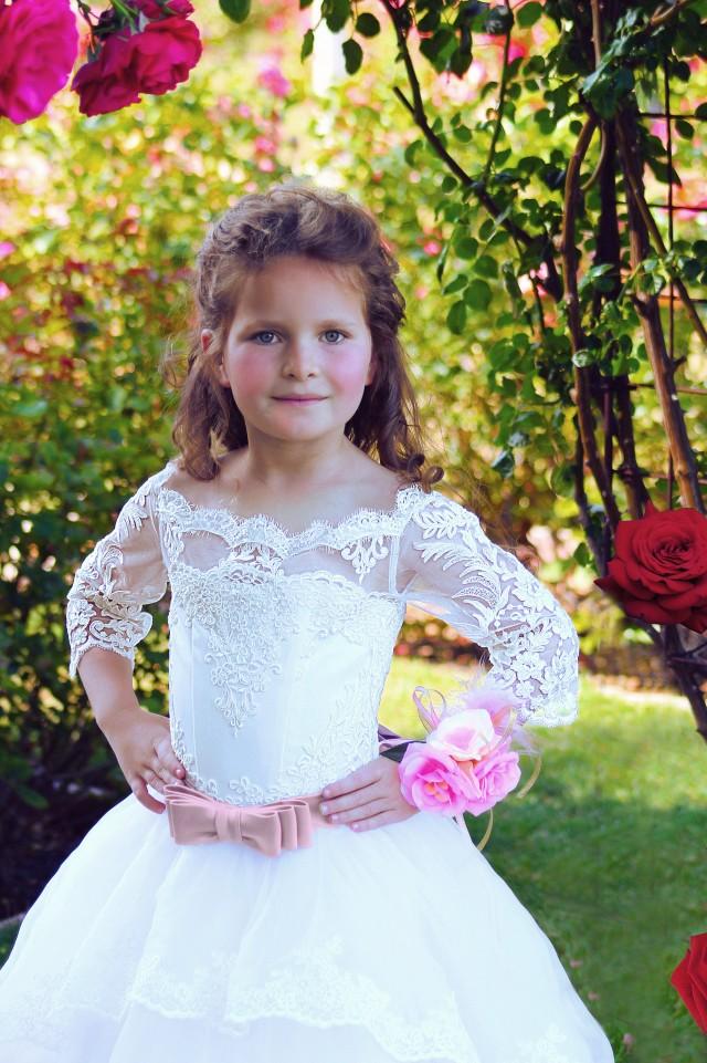 Ivory Flower Girl Dress Lace Girls Wedding Princess Special Occasion