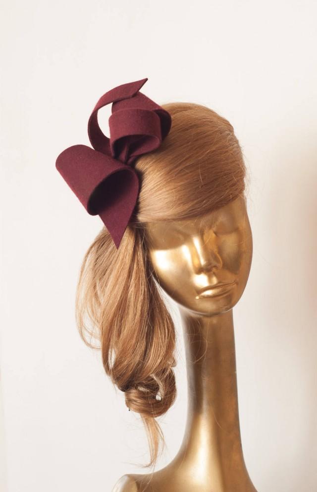 Unique Modern Burgundy FELT FASCINATOR. BRIDAL Fascinator . Burgundy