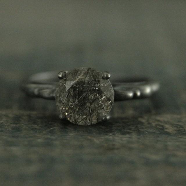 Black Rutilated Quartz Ring Black Engagement Ring Alternative