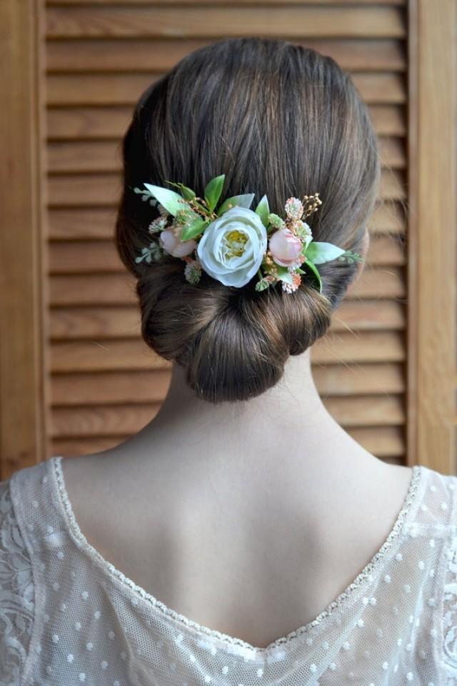 White Peach Flower Comb Bridal Floral Headpiece Wedding White Rose Hair Comb Bride Hair Clip 5697