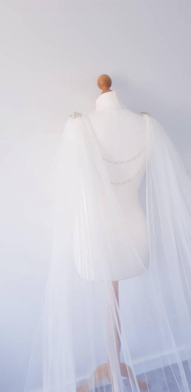 white bridal cape