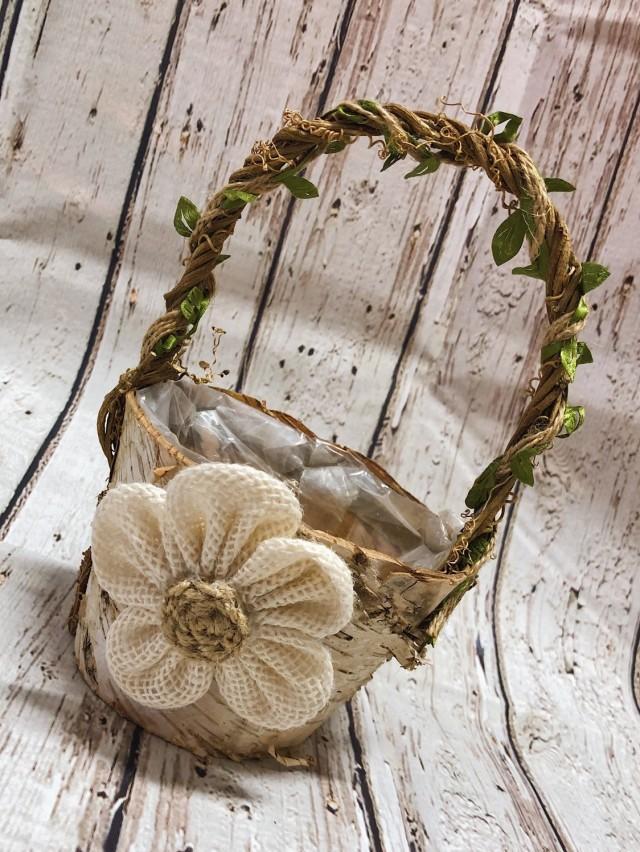 Rustic Flower Girl Basket With Burlap Handmade Flower, Two Sizes