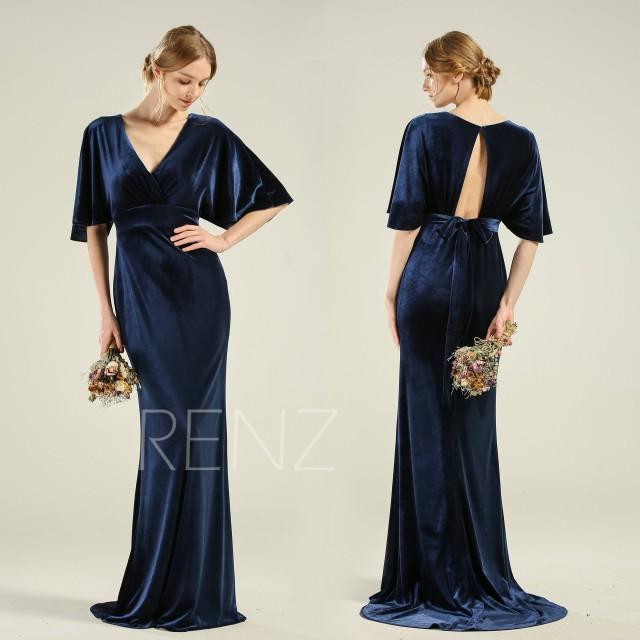 Bride Dress Navy Blue Velvet Dress 