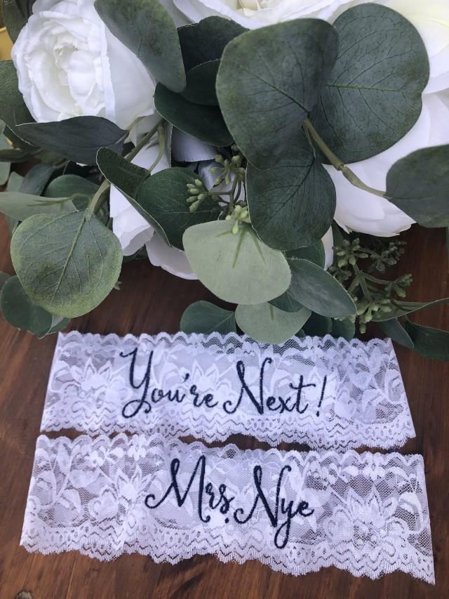Personalized Wedding And Toss Garters. Embroidered/ Something Blue