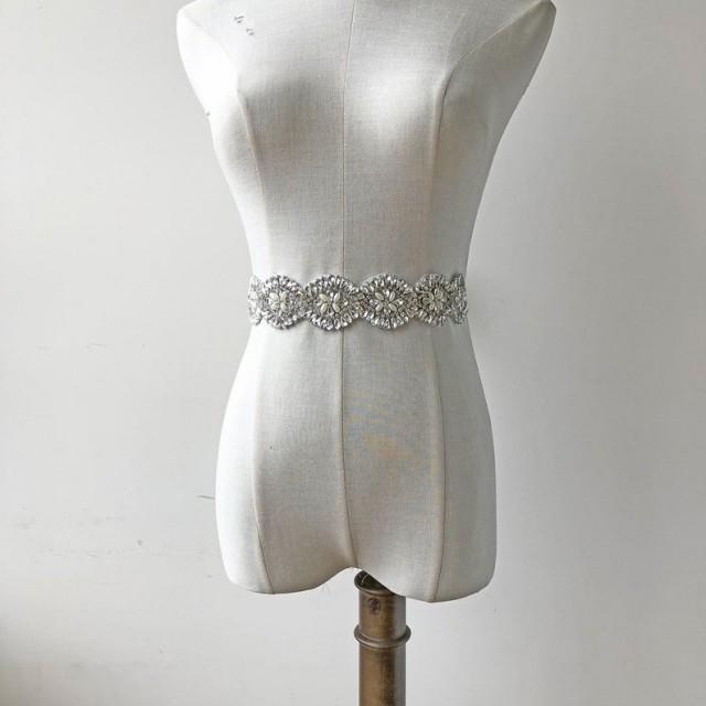 Shine Embellished Rhinestone Applique Bridal Sashes Jewel Stitch Diamante Pearl Motif Trims For 1634