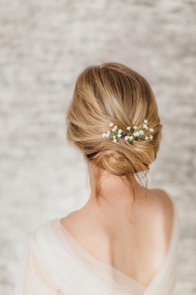Babys Breath Pins Set 5 , White Bridal Hair Piece, Gypsophila Headpiece