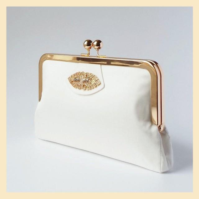 Bridal Purse, Ivory Wedding Clutch, Art Deco Wedding Purse In Silk