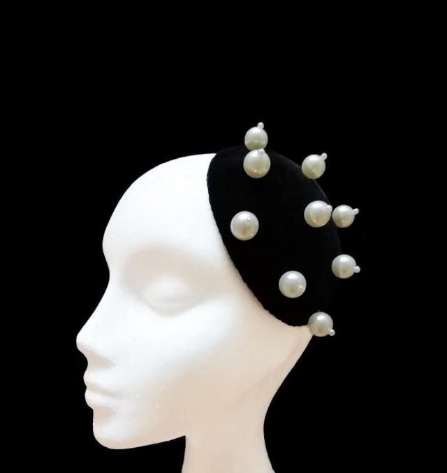 Black Velvet Fascinator. Pearl Wedding Headpiece. 2953584 Weddbook