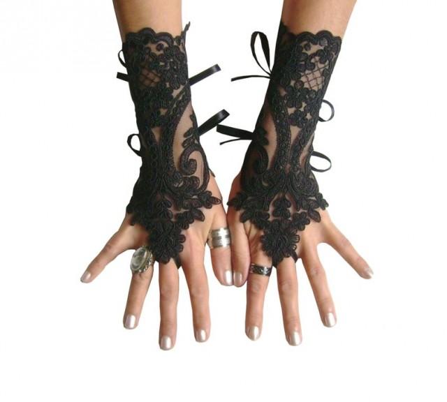 Black Or Ivory Lace Gloves French Lace Bridal Lace Wedding Fingerless
