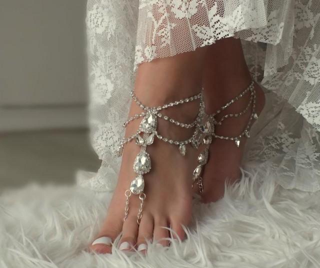 Gold Or Silver Crystal Barefoot Sandals Bridal Anklet Beach Wedding