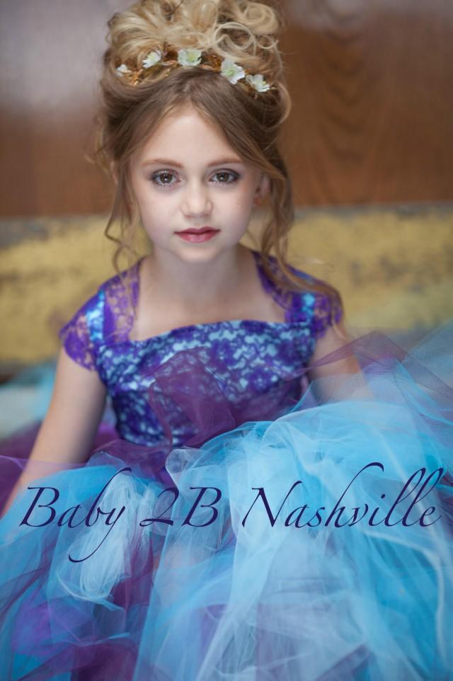 purple and turquoise flower girl dresses