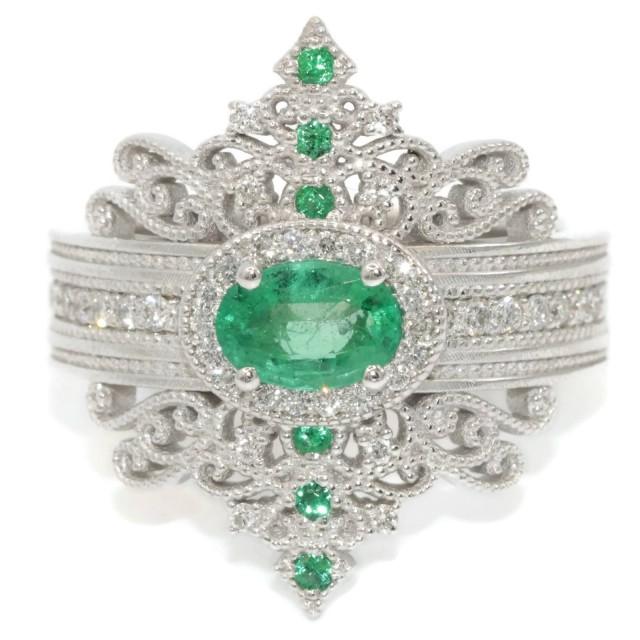Emerald Edwardian Engagement Rings Set, Victorian Style Emerald Diadem