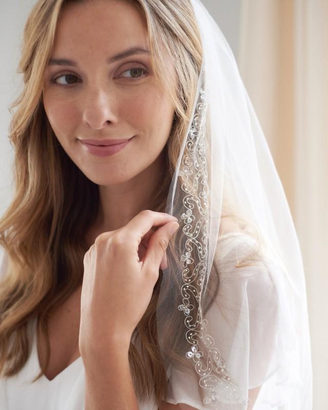 Beaded Bridal Veil, Embroidered Wedding Veil, Tulle Veil, Veil With