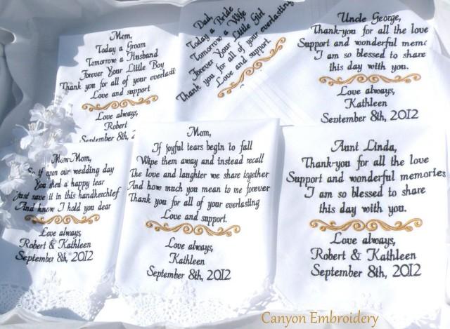 Wedding Gifts Custom Set of Six Personalized Custom Embroidered Wedding Handkerchiefs by Canyon Embroidery