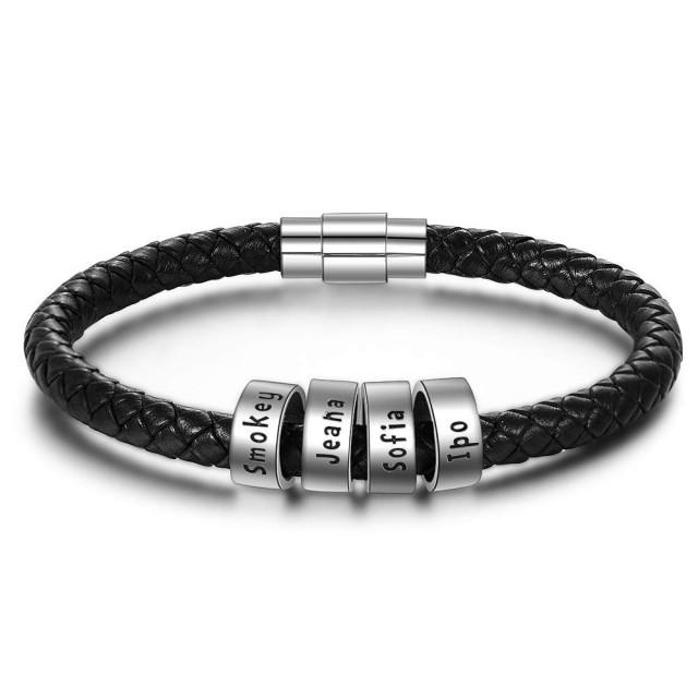 Personalized Men Leather Bracelet Custom Men Braid Bracelet With Small