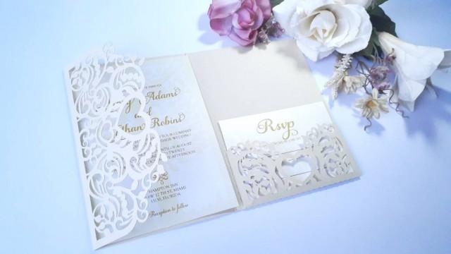 Tri Fold Wedding Invitation Template Envelope Card For Cutting (svg