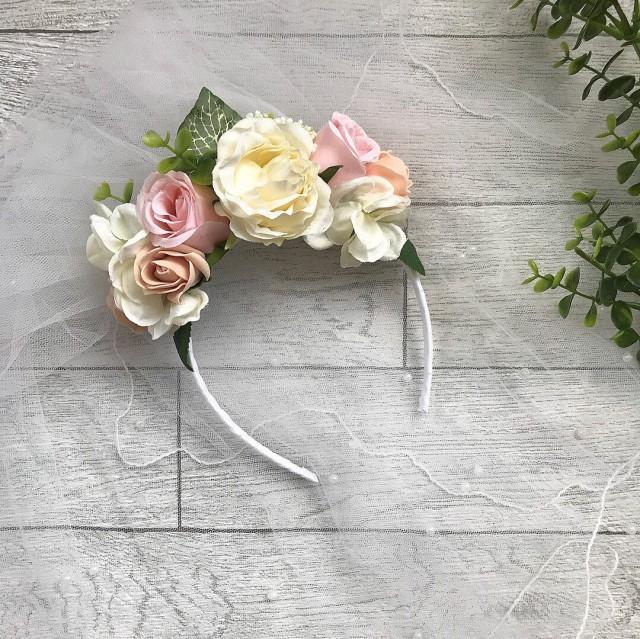 Hen Party Bride To Be Flower Crown Headband Veil Spring Blossoms