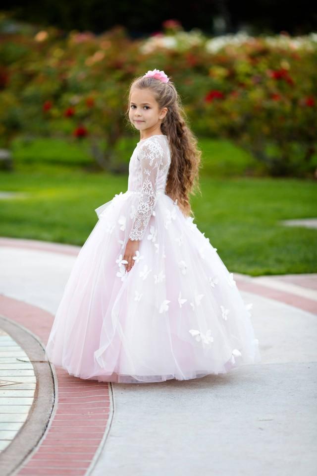 Flower Baby Girl Lace Long Sleeve Dress For Kid Princess Birthday Wedding Party 